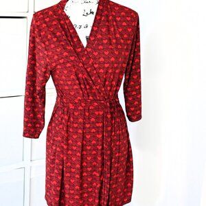 Rene Rofe Robe Women's MED Red Hearts Kimono Wrap Short Lightweight Stretch